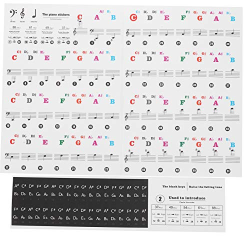Klaviertasten-Aufkleber für 88, 61, 49, 37 Tasten, Transparente, Selbstklebende, Farbige Klavieretiketten und Musikaufführungszubehör, Notation (Farbtyp)