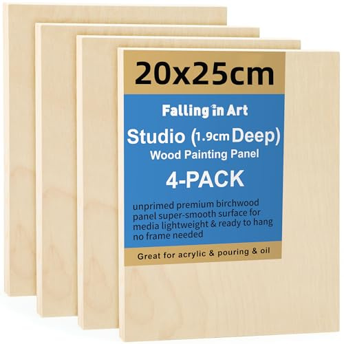 COOZEE Unfinished Birch Wood Canvas Panels Kit, 4 Pack of 8 x 10 Studio 3/4 Deep Cradle Boards for Casting Arts, Crafts, Painting and More