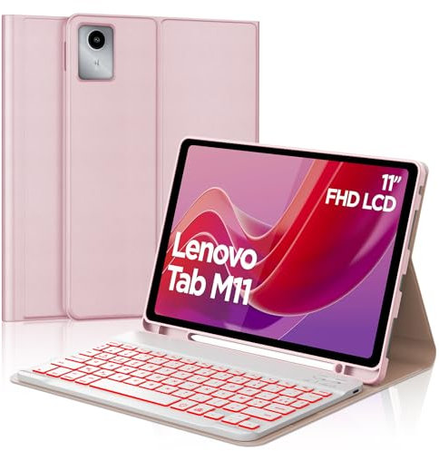 FOGARI Teclado para Lenovo Tab M11 11 Pulgadas 2024, Funda para Lenovo Tab M11 con Español Ñ Teclado Retroiluminado Bluetooth para Tablet Lenovo Tab M11, Rosa