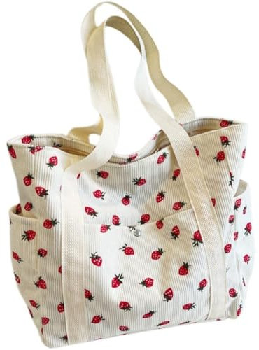 Glixoft Erdbeer-Cord-tragetaschen, Erdbeer-umhängetasche, Reise-Strandtasche, Lässige Handtaschen, Tragetasche Für Damen Und Mädchen