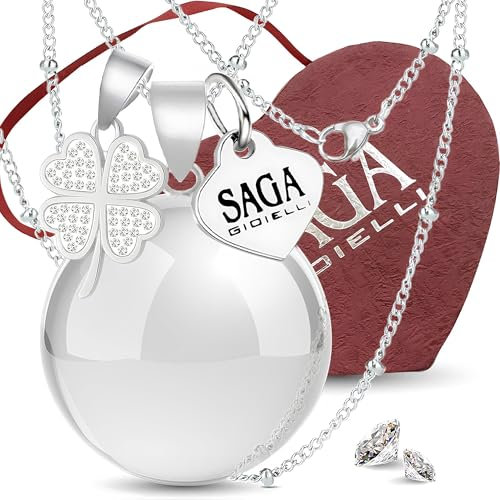 SAGA GIOIELLI Bola de grossesse, collier long avec pendentif, idée cadeau pour femmes enceintes comme porte-chance, pour future mère, L, Acier inoxydable