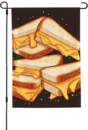 Willkommens-Gartenflagge für den Außenbereich, kleine Hofflaggen, 71,1 x 101,6 cm, doppelseitig, wetterbeständig, Käse-Sandwiches, vertikale Flaggen für Bauernhaus, Außenbereich, Rasen, Terrasse