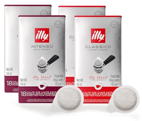 ILLY Selección de 72 cápsulas de café | Degustación de 4 cajas de 18 cápsulas ESE monodosis, tostado intenso y clásico