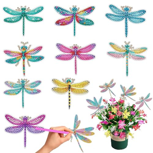 Sitbfoam 9 Stück Diamond Painting Schmetterling Sets,Kinder Erwachsene Gartendekoration für Draußen und Drinnen Balkon Deko,Basteln Diamont Geschenk Mama Und Mädchen (Dragonfly)