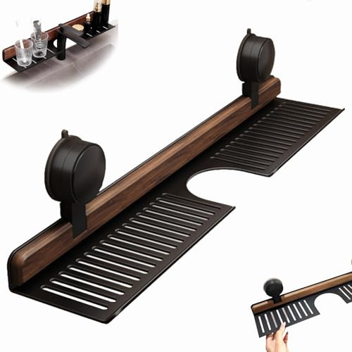 Dewppxi Walnuss Saugnapf Badezimmer Regal, Waschbeckenregal über Wasserhahn, Waschbecken-Wasserhahn-Organizer, Waschbecken Regal Ohne Bohren Für Schlafzimmer RV Schlafsaal Küche (Schwarz,60cm)