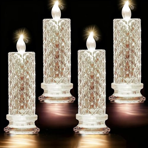 Crystal Candle Lights,flammenlose led Kerzen kristall,flameless Candles,2026 Neue Rose Flammenlose LED-Kerzen,Kerzen Batteriebetrieben Flackernd für Hochzeit,Halloween,Weihnachte Dekoration-4pcs-A