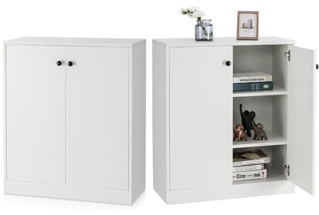 KOMFOTTEU Credenza da Cucina con 2 Ante, Mobile Buffet Basso con Dispositivi Antiribaltamento, Armadio Dispensa per Soggiorno, Sala da Pranzo, Camera da Letto, Ingresso, 72 x 34 x 85,5 cm (Bianco)
