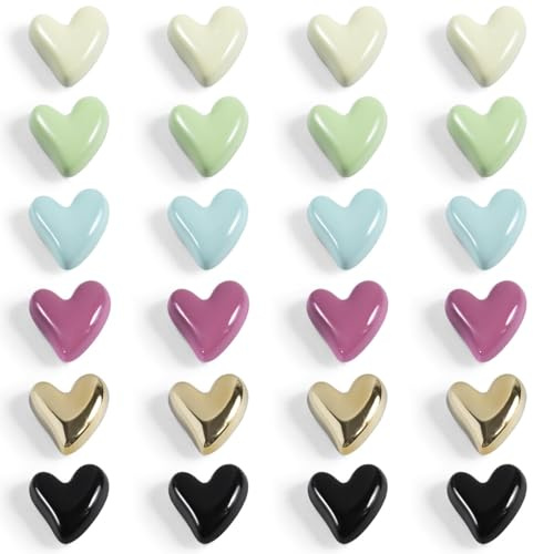 24 Stück Bunte Herz Magnete für Kühlschrank & Whiteboard, 3D Starke dekorative Kühlschrankmagnete in Herzform für Küche, Büro, Klassenzimmer, Spind, Süße Magnete für Tafel,Schrank,für Kinder & Zuhause