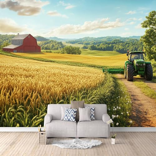 Fototapete Traktor 300 × 210 cm (BxH) Tapete - Fototapeten 3D Wohnzimmer Vlies Tapeten Traktor Im Landhausstil Wandtapete Moderne XXL Wand Deko Fototapete Schlafzimmer Bildtapete