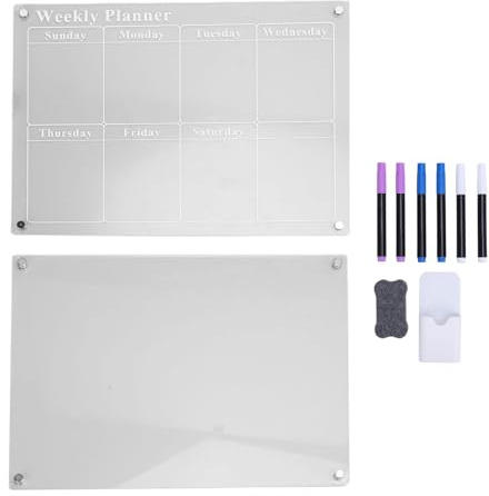 Adfaga Kühlschrankkalender, Wochenplaner, klares, trocken abwischbares Acrylbrett mit 6 Markern für Zuhause, Küche, Organisation, Lebensplanung, 15,7 x 11,8 Zoll