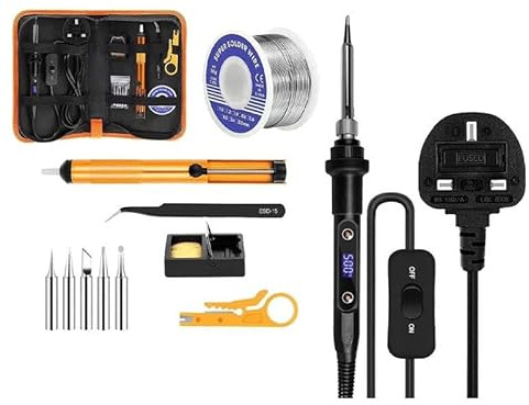 80W Digital Iron Kit, 13-in-1 with LCD Screen & Adjustable Temp 180°C–500°C, Ceramic Heater, 5 Tips, Solder Wire, Desoldering Pump – Ideal for Electronics/DIY Repair