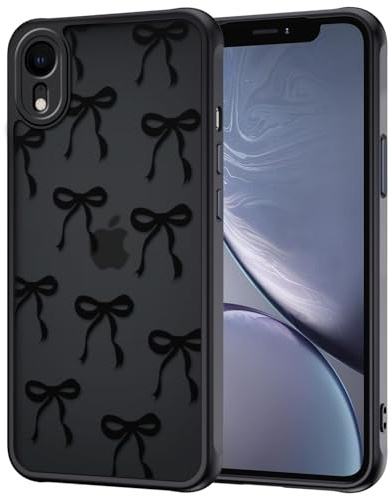 XTCASE für iPhone XR Hülle mit Schleifen Muster, Matt Schwarz | Aesthetic Süßes Handyhülle, für Frauen Mädchen, Schön Stilvoll, Stoßfest Kratzfest, Transluzente Rückseite Case, Kameraschutz