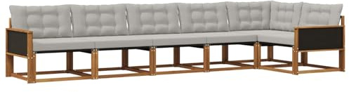 vidaXL Outdoor-Sofagarnitur mit Kissen 6 pcs Natürlich und Hellgrau, Garten, modernes Outdoor-Sofa-Set, wetterfest, Bequeme Lounge, langlebige Möbel, Akazienholz-Design