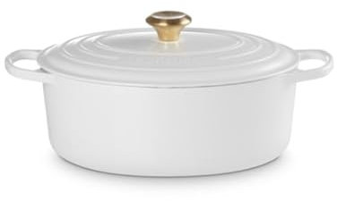Le Creuset - Cocotte Ovale Evolution cm31 - Colore White (Bianco) - Pomolo oro