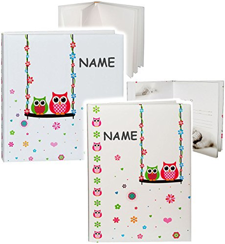 alles-meine.de GmbH 2 TLG. Set: Babytagebuch & Fotoalbum - Eule auf Schaukel - incl. Name - Gebunden zum Einkleben & Eintragen - groß - Tagebuch & Fotobuch/Fotoalbum/Baby..