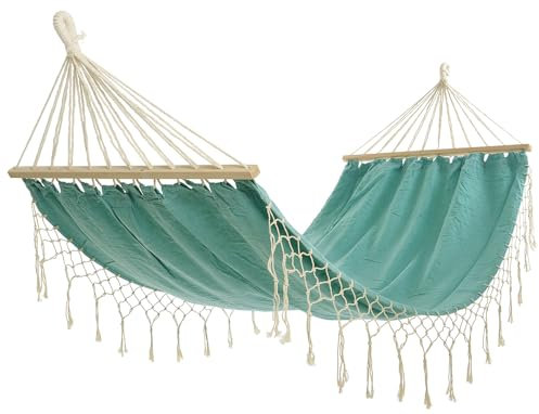 zeitzone Hängematte Ibiza mit Fransen Stabhängematte Baumwolle Türkis Aquamarin 100x200cm