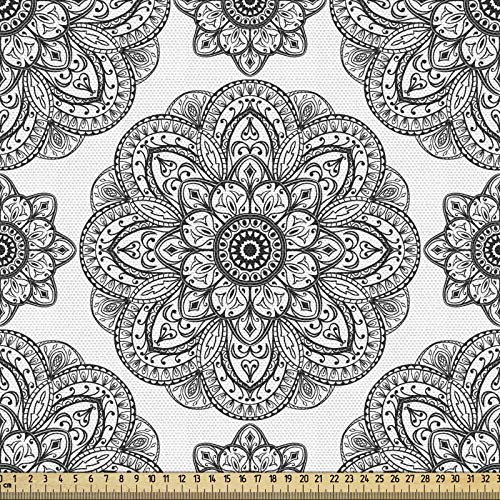 ABAKUHAUS Schwarz Gewebe als Meterware, Aufwändige Mandala Patterns, Schön Gewebten Stoff für Polster und Wohnaccessoires, 3M (160x300cm), Schwarz