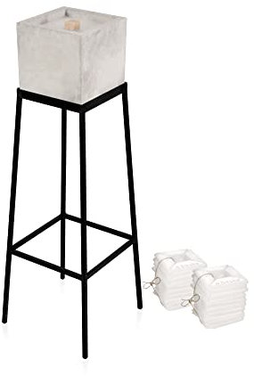 Betonfeuer® der Beske-Manufaktur inklusive Ständer (pulverbeschichtet) und Nachfüllwachs im Komplettset | Für Betonfeuer 'Fuego' (17x17x17cm) | Gartenfackel Feuerstelle Dauerdocht Kerze Tischfeuer