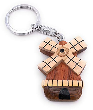 Onwomania - -Windmühle Bauwerk Mühle Schlüsselanhänger - Holz Glücksbringer ideal als Geschenk z.B. für den besten Freund, die beste Freundin, Mama - Für Männer, Frauen & Kinder