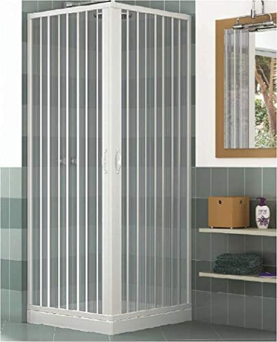 Easy Kit - Cabine de douche avec 2 soufflets 80 x 80 cm Hauteur 185 cm PVC Blanc Ouverture d'angle