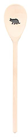 2 X teemando®, Kochlöffel aus Holz mit Motiv Dino, extra stabil, Naturprodukt: handgefertigt, unbehandelt, Rührlöffel aus Buche, oval 30 cm, das besondere Geschenk