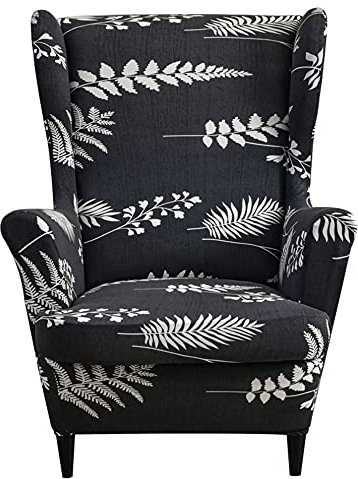 NOPEXTO Stretch Wingback Stuhl Schonbezüge, Sesselbezug Mit Blumen Muster Dekorative Bezug Husse Für Ohrensessel (Nacht)