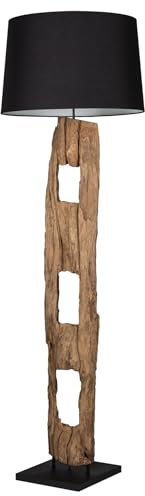Riess Ambiente Massive Stehlampe BARRACUDA 177cm Eisenholz mit schwarzem Baumwollschirm Stehleuchte Wohnzimmerlampe Treibholzlampe