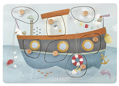 Little Dutch 4762 FSC Holz Greifpuzzle mit Geräuschen Boot Sailors Bay/Matrosen Bucht