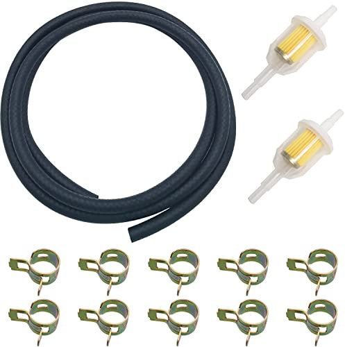 CESFONJER Kit Filtro Carburante, Linea Carburante 2m, 2 pcs 6 mm / 8 mm Filtro Carburante Benzina e 10 Pezzi Clip per Tubo, er Motore Auto Trattore Piccoli Motori