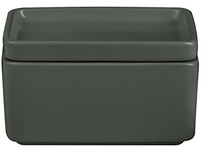 blomus Butterdose -PILAR- aus Steingut | Butterschale in Grün Olive mit Deckel | Farbe Agave Green | 12L x 9B x 8H cm