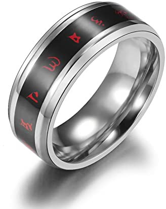 Stfery Eheringe Carbon Titan, Ehering 54 Stahl Buddhistisches Mantra Modeschmuck Geburtstags Geschenk für Freund