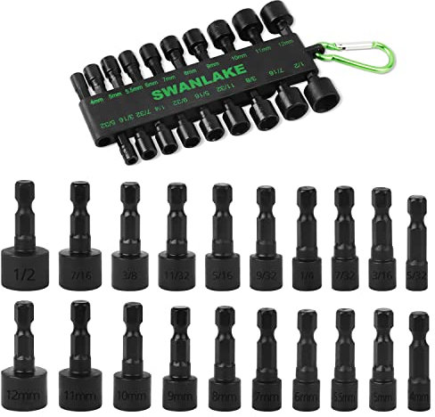 BRIMIX 20 pcs juego de puntas de destornillador de tuercas hexagonales, llaves de vaso para taladro, con soporte, ideal para bricolaje y profesional