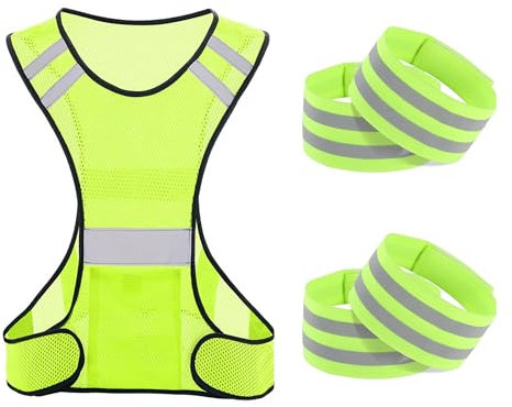CZlinOduMMX Warnweste Fahrrad, Reflektierende Fahrradweste Herren mit 4 Reflektorband Selbstklebend, Einstellbar Sicherheitsweste Set Unisex Warnweste für Laufen, Fahrrad, Joggen, Wandern