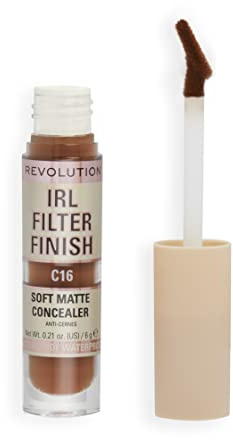 Makeup Revolution IRL Filter Finish Concealer, Medium to Full Coverage, Matte Finish, C16, Dark Skin Tones, 6g