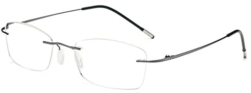 KOOSUFA Titan Randlose Lesebrille Blaulichtfilter Herren Damen Ultra Leicht Rahmenlose Lesebrillen Lesehilfe Sehhilfe Arbeitsplatzbrille Anti Müdigkeit Brille mit Stärke Grau, 1.5