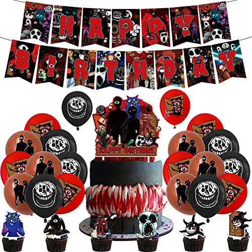 Dinoeye Roblox Doors Birthday Decorations with Banner, Cake Topper, Balloons