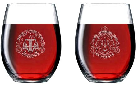 Katalyst Harry Potter Stemless Wine Glasses Gryffindor and Hufflepuff 17 Oz - 2 Pack