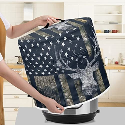 Poceacles Camo American Flag Deer Pattern Slow Pressure Cooker Dust Cover Portable Cover for 6 qt Instant Cooker Soup Pot Rice Cooker Cloth Cover Kitchen Applianc Accessories Gifts, M