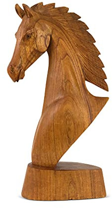 G6 Collection Hölzerne handgeschnitzte Pferdekopf-Büste Statue Skulptur handgefertigt Holz dekorative Wohnkultur Akzent Figur Dekoration Pferd (50,8 cm hoch)