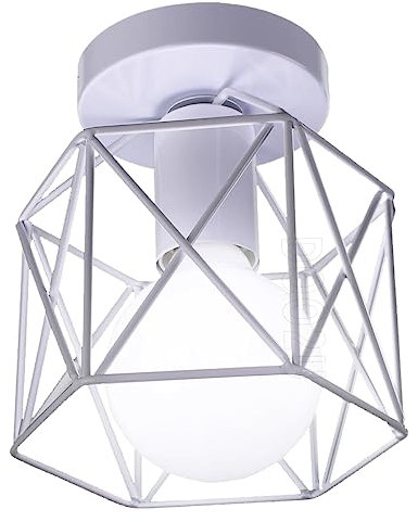 Deckenlampe Vintage, Deckenleuchte Industrial Retro Pendelleuchte E27 Lampe Metall Hängeleuchte Weiß Design für Wohnzimmer Schlafzimmer