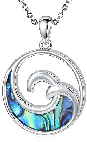 VONALA Collier en argent sterling avec pendentif vague en coquille d'ormeau - Cadeau pour femme et fille, Argent sterling