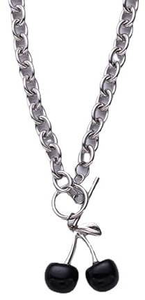 DUTACK Halskette mit Anhänger im Punk-Stil, schwarze Kirsche, Gothic, Metall, geometrisch, für Mädchen, Geburtstag, Party, Schmuck, Zink