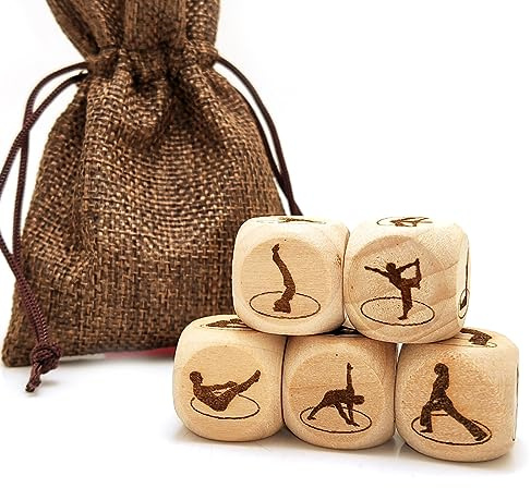 5 Teile/Set Holz Yoga Würfel Set, Laser graviert Yoga Pose Silhouette Muster Holz Rolling Würfel, Geschenk für Frauen Yogis