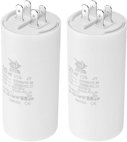 PATIKIL CBB60 30uF Condensateur de Démarrage, 2Pcs AC 450V 4 Broches 50/60Hz Double Insertion Cylindre Fond pour Climatisation, Pompe à Eau, Moteur de Ventilateur Étoile 95 x 45mm