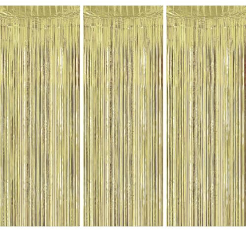 Lametta Vorhänge Champagnerfarbene,3 Stück Party Glitzer Vorhang, Folienfransen Tinsel Curtain für Geburtstagsfeier Abschlussfeier Hochzeitsfoto Hintergrund Weihnachten Disco Party(1m x 2m)
