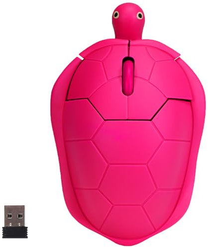 KeautFair Souris sans Fil, Forme Tortue Animale Mignonne, Souris Optique de Conception Ergonomique, résolution 1600 DPI, adaptée aux Ordinateurs et Ordinateurs Portables(Rose Rouge)