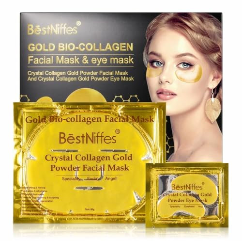 P-Beauty 24k Gold Geschenkset | Gesichtsmaske, Augenpads | Luxuriöses Crystal Collagen Gold | Anti-Aging, Feuchtigkeit | Anti-Falten, Strahlende Haut | (3x Gesichtsmaske + 15 Paar Augenpads Set)