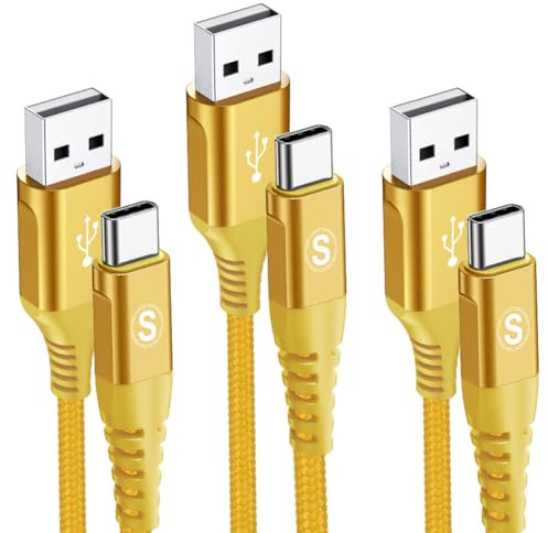sweguard - 3 cables USB C de carga rápida de 3, 2 y 1 m, 3,1 A, de nailon, tipo C, para Samsung Galaxy S24, S23, S22, S21, Plus, Ultra, FE, Note 20/10, A71, A52, A51, iPhone 15 Pro Max, HUAWEI P60/P50