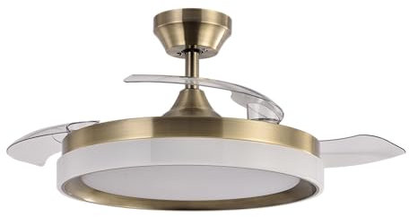 Abrila - Ventilador DC ZENIT | Color Cuero con tres Aspas Desplegables | con 6 Velocidades Ajustables | con 3 Temperaturas de Luz | Mando a Distancia Incluido
