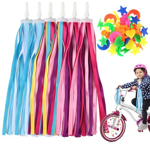 lahnao Fahrrad Luftschlangen Set, 3 Paar Micro Scooter Quasten + 36 Speichen Farbige Perlen, Roller Zubehör Mädchen/Jungen, Kinder Fahrrad Zubehör für Scooter Lenker und Fahrradlenker